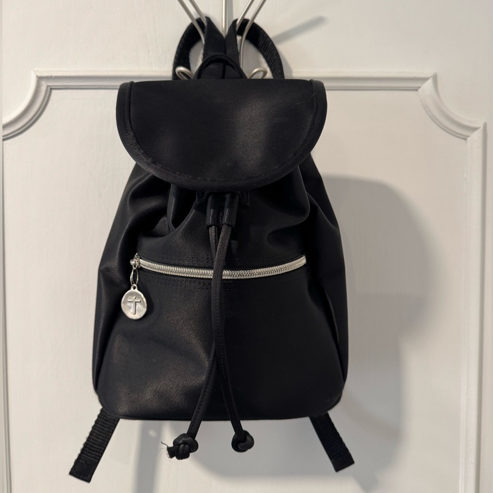 Vintage Sac Black Satin Backpack with Silver Accents - Approx. 1992-1995 Japan